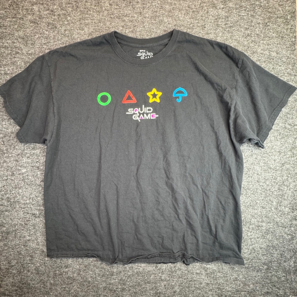 Netflix Squid Game Graphic T-Shirt Mens 3XL Black Cotton Short Sleeve Tee